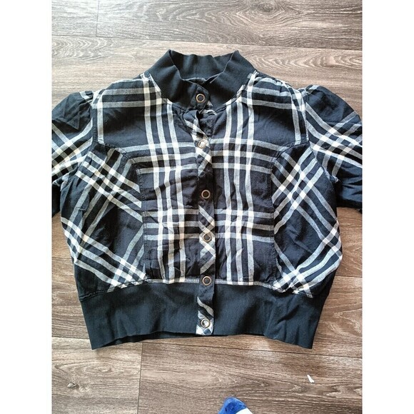 Cato Jacket Size 22/24 Short Sleeve Plaid  Black White  Plaid Cropped Bomber - Picture 4 of 7